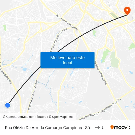 Rua Olézio De Arruda Camargo Campinas - São Paulo Brasil to Unip map