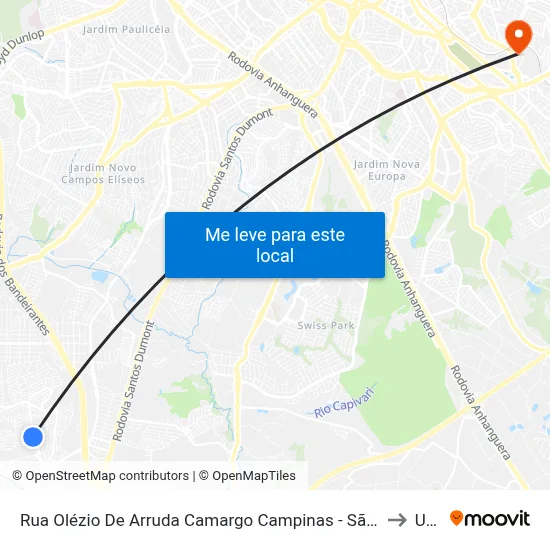 Rua Olézio De Arruda Camargo Campinas - São Paulo Brasil to Unip map