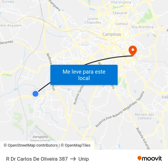 R Dr Carlos De Oliveira 387 to Unip map
