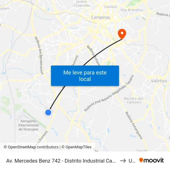 Av. Mercedes Benz 742 - Distrito Industrial Campinas - SP Brasil to Unip map
