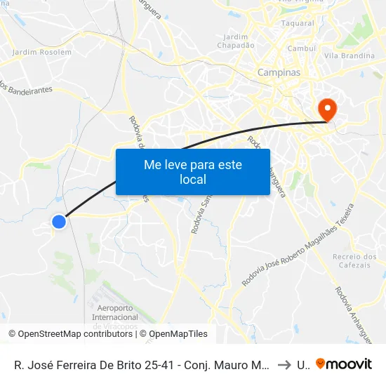 R. José Ferreira De Brito 25-41 - Conj. Mauro Marcondes Campinas - SP 13057-400 Brasil to Unip map