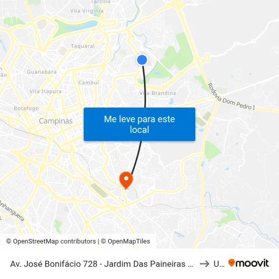 Av. José Bonifácio 728 - Jardim Das Paineiras Campinas - SP 13092-305 Brasil to Unip map
