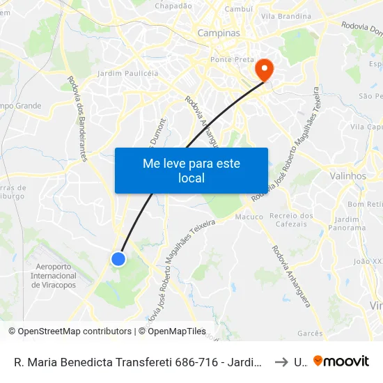 R. Maria Benedicta Transfereti 686-716 - Jardim Nova America Campinas - SP Brasil to Unip map
