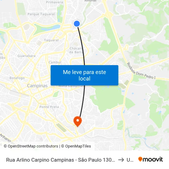 Rua Arlino Carpino Campinas - São Paulo 13088 Brasil to Unip map