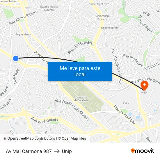 Av Mal Carmona 987 to Unip map