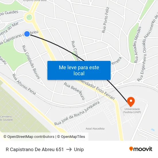 R Capistrano De Abreu 651 to Unip map