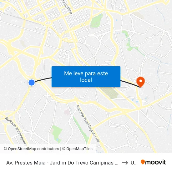 Av. Prestes Maia - Jardim Do Trevo Campinas - SP 13030-150 Brasil to Unip map