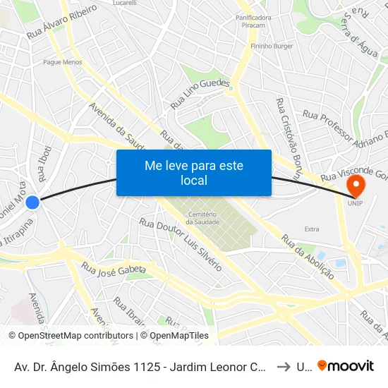Av. Dr. Ângelo Simões 1125 - Jardim Leonor Campinas - SP 13041-150 Brasil to Unip map