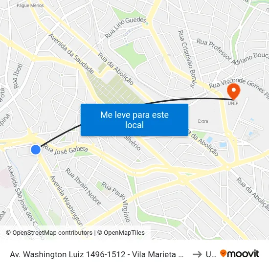 Av. Washington Luiz 1496-1512 - Vila Marieta Campinas - SP 13042-105 Brasil to Unip map