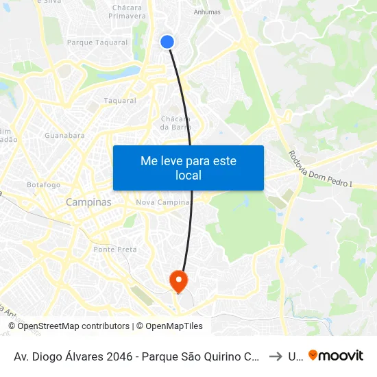 Av. Diogo Álvares 2046 - Parque São Quirino Campinas - SP 13088-221 Brasil to Unip map