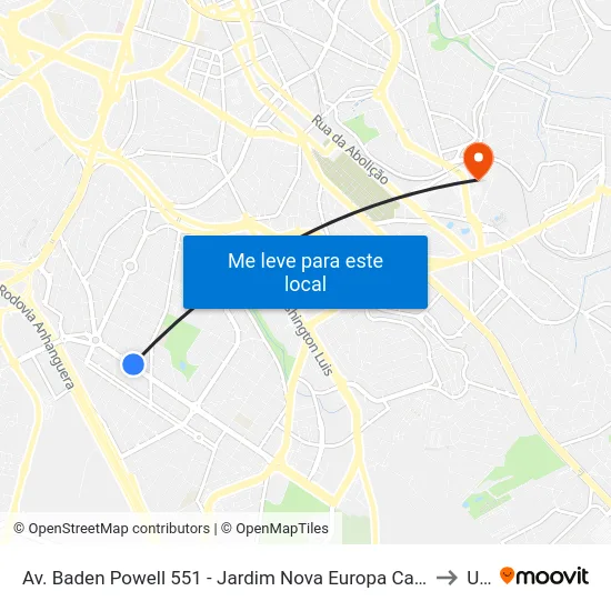 Av. Baden Powell 551 - Jardim Nova Europa Campinas - SP 13040-093 Brasil to Unip map