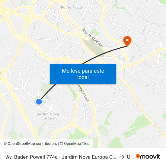 Av. Baden Powell 774a - Jardim Nova Europa Campinas - SP 13040-093 Brasil to Unip map