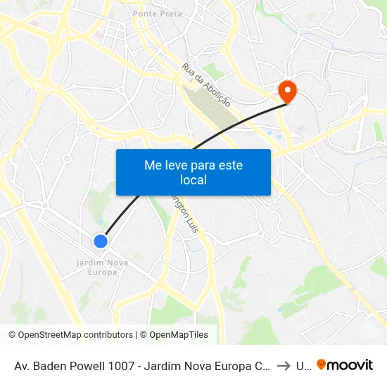 Av. Baden Powell 1007 - Jardim Nova Europa Campinas - SP 13040-093 Brasil to Unip map