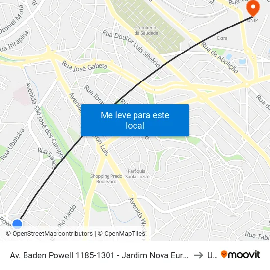Av. Baden Powell 1185-1301 - Jardim Nova Europa Campinas - SP 13040-093 Brasil to Unip map