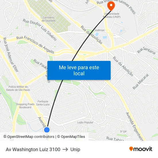 Av Washington Luiz 3100 to Unip map