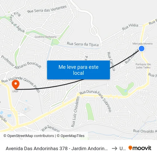 Avenida Das Andorinhas 378 - Jardim Andorinhas Campinas - SP Brasil to Unip map