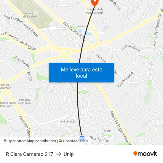 R Clara Camarao 217 to Unip map