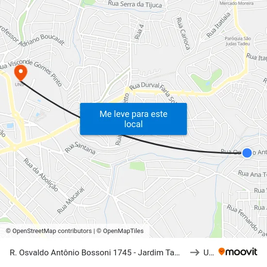 R. Osvaldo Antônio Bossoni 1745 - Jardim Tamoio Campinas - SP Brasil to Unip map