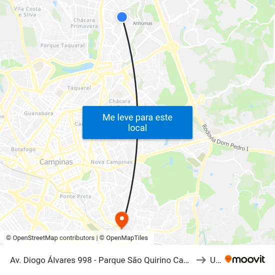 Av. Diogo Álvares 998 - Parque São Quirino Campinas - SP 13088-221 Brasil to Unip map