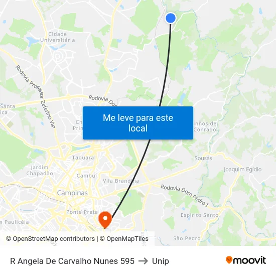 R Angela De Carvalho Nunes 595 to Unip map