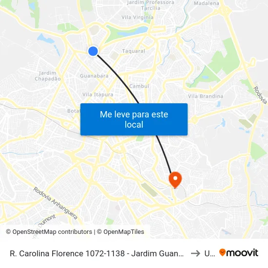 R. Carolina Florence 1072-1138 - Jardim Guanabara Campinas - SP Brasil to Unip map
