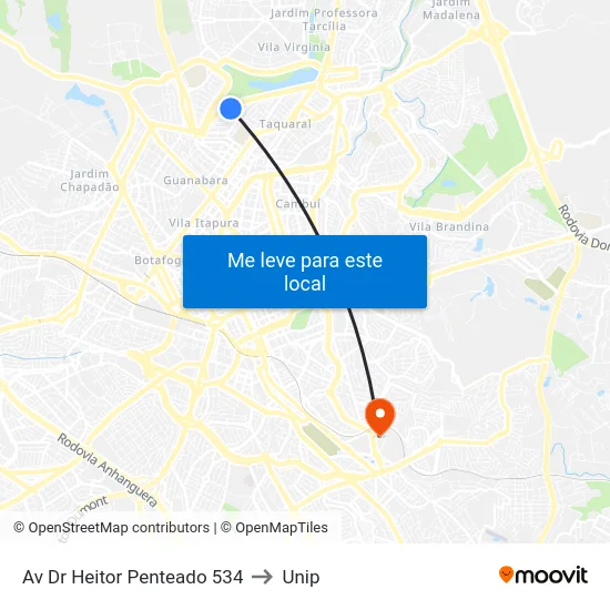 Av Dr Heitor Penteado 534 to Unip map
