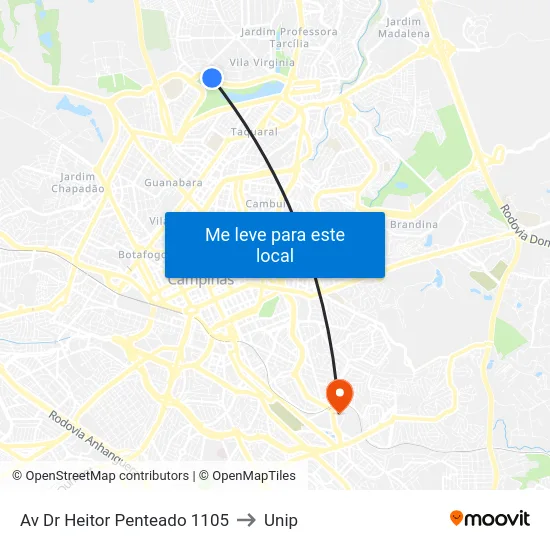 Av Dr Heitor Penteado 1105 to Unip map