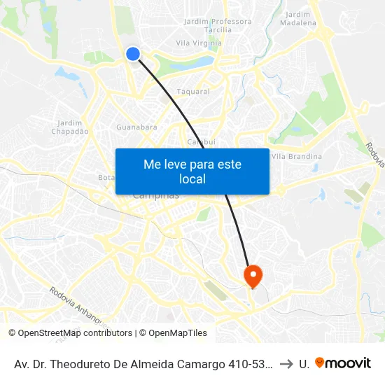 Av. Dr. Theodureto De Almeida Camargo 410-534 - Jardim Nossa Sra. Auxiliadora Campinas - SP 13075-630 Brasil to Unip map