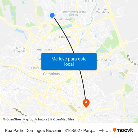 Rua Padre Domingos Giovanini 316-502 - Parque Taquaral Campinas - SP Brasil to Unip map