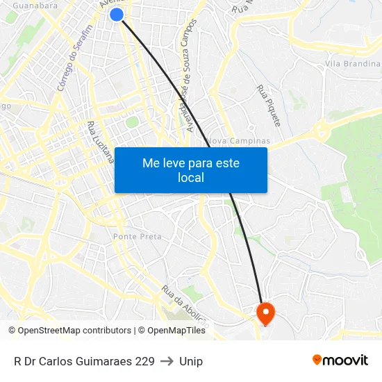R Dr Carlos Guimaraes 229 to Unip map