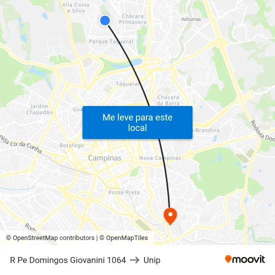 R Pe Domingos Giovanini 1064 to Unip map