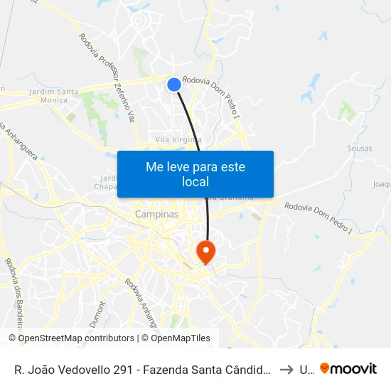 R. João Vedovello 291 - Fazenda Santa Cândida Campinas - SP 13087-540 Brasil to Unip map