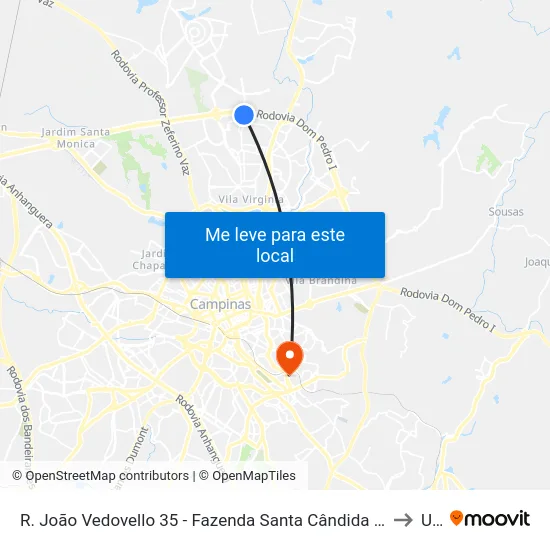 R. João Vedovello 35 - Fazenda Santa Cândida Campinas - SP 13087-540 Brasil to Unip map
