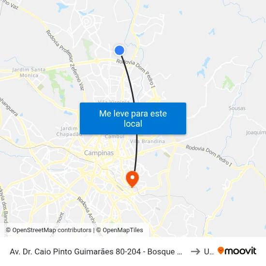 Av. Dr. Caio Pinto Guimarães 80-204 - Bosque Das Palmeiras Campinas - SP Brasil to Unip map