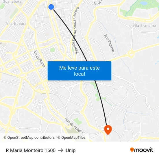 R Maria Monteiro 1600 to Unip map