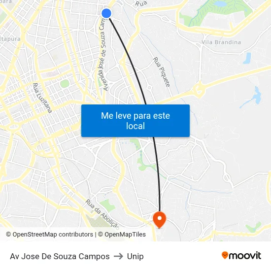 Av Jose De Souza Campos to Unip map