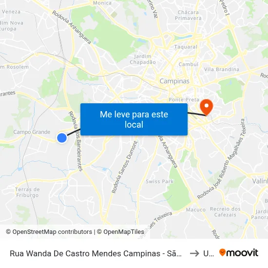Rua Wanda De Castro Mendes Campinas - São Paulo 13059 Brasil to Unip map