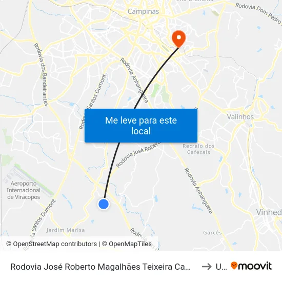 Rodovia José Roberto Magalhães Teixeira Campinas - São Paulo 13053 Brasil to Unip map