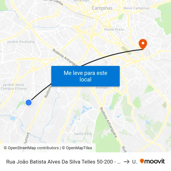 Rua João Batista Alves Da Silva Telles 50-200 - Jardim Indianopolis Campinas - SP 13050-211 Brasil to Unip map