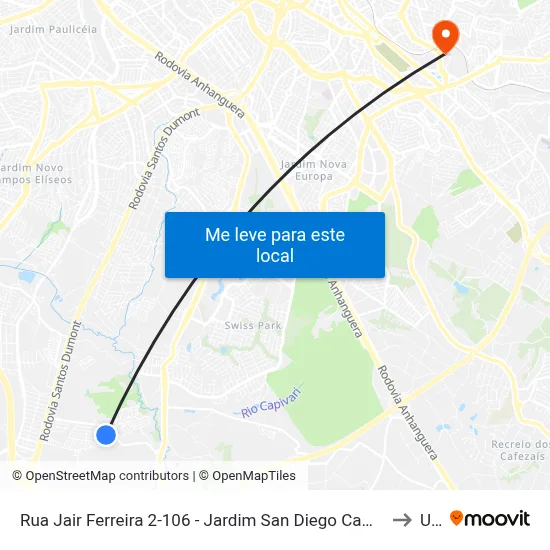 Rua Jair Ferreira 2-106 - Jardim San Diego Campinas - SP 13052-573 Brasil to Unip map