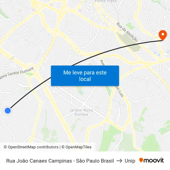 Rua João Canaes Campinas - São Paulo Brasil to Unip map