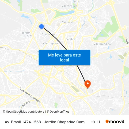 Av. Brasil 1474-1568 - Jardim Chapadao Campinas - SP Brasil to Unip map