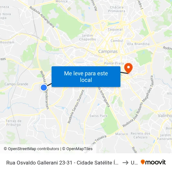 Rua Osvaldo Gallerani 23-31 - Cidade Satélite Íris Campinas - SP Brasil to Unip map