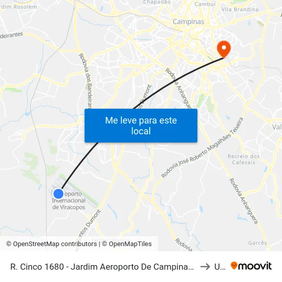 R. Cinco 1680 - Jardim Aeroporto De Campinas Campinas - SP Brasil to Unip map