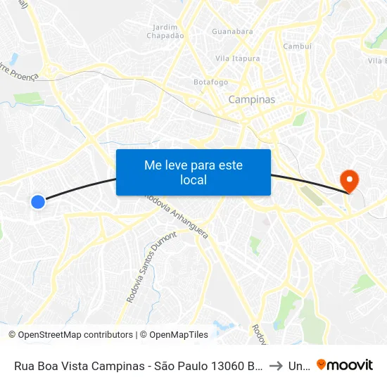 Rua Boa Vista Campinas - São Paulo 13060 Brasil to Unip map