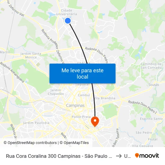 Rua Cora Coralina 300 Campinas - São Paulo 13083 Brasil to Unip map