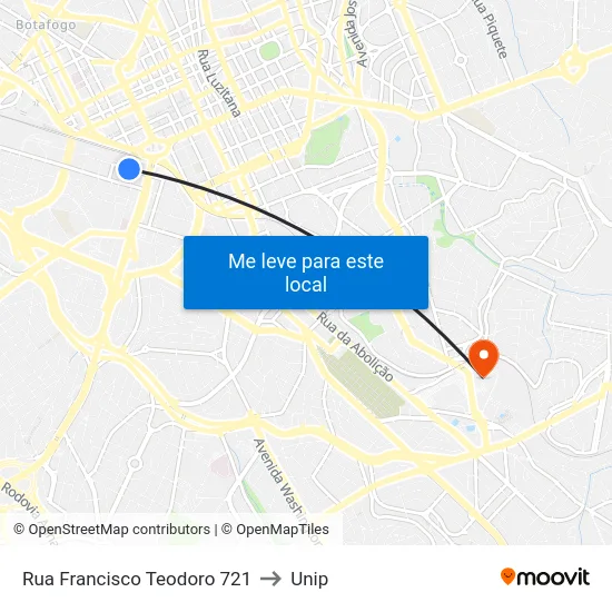 Rua Francisco Teodoro 721 to Unip map