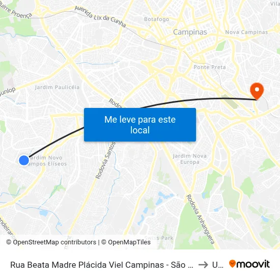 Rua Beata Madre Plácida Viel Campinas - São Paulo 13060 Brasil to Unip map