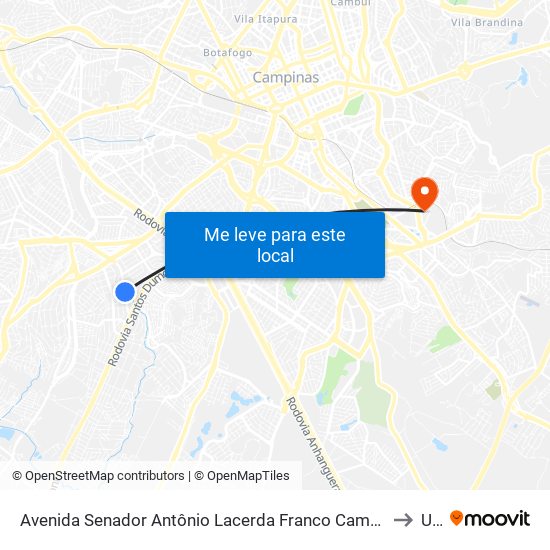 Avenida Senador Antônio Lacerda Franco Campinas - São Paulo 13050 Brasil to Unip map