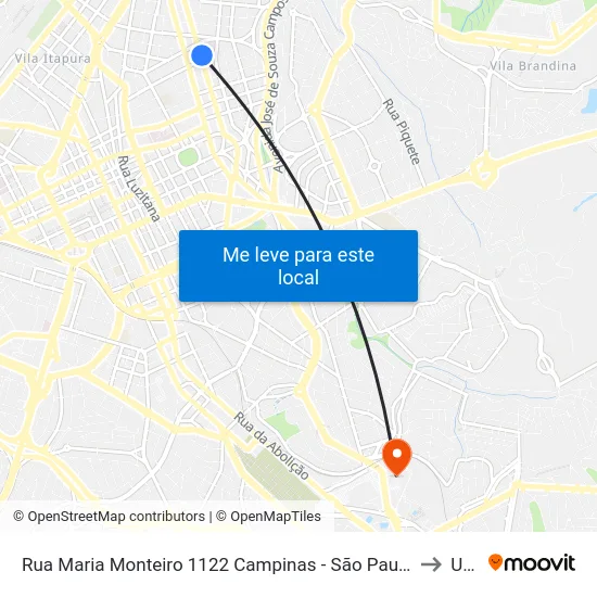 Rua Maria Monteiro 1122 Campinas - São Paulo 13025 Brasil to Unip map